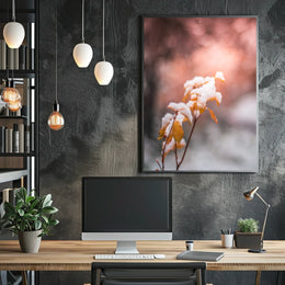 Snow-Kissed Autumn Leaves Poster