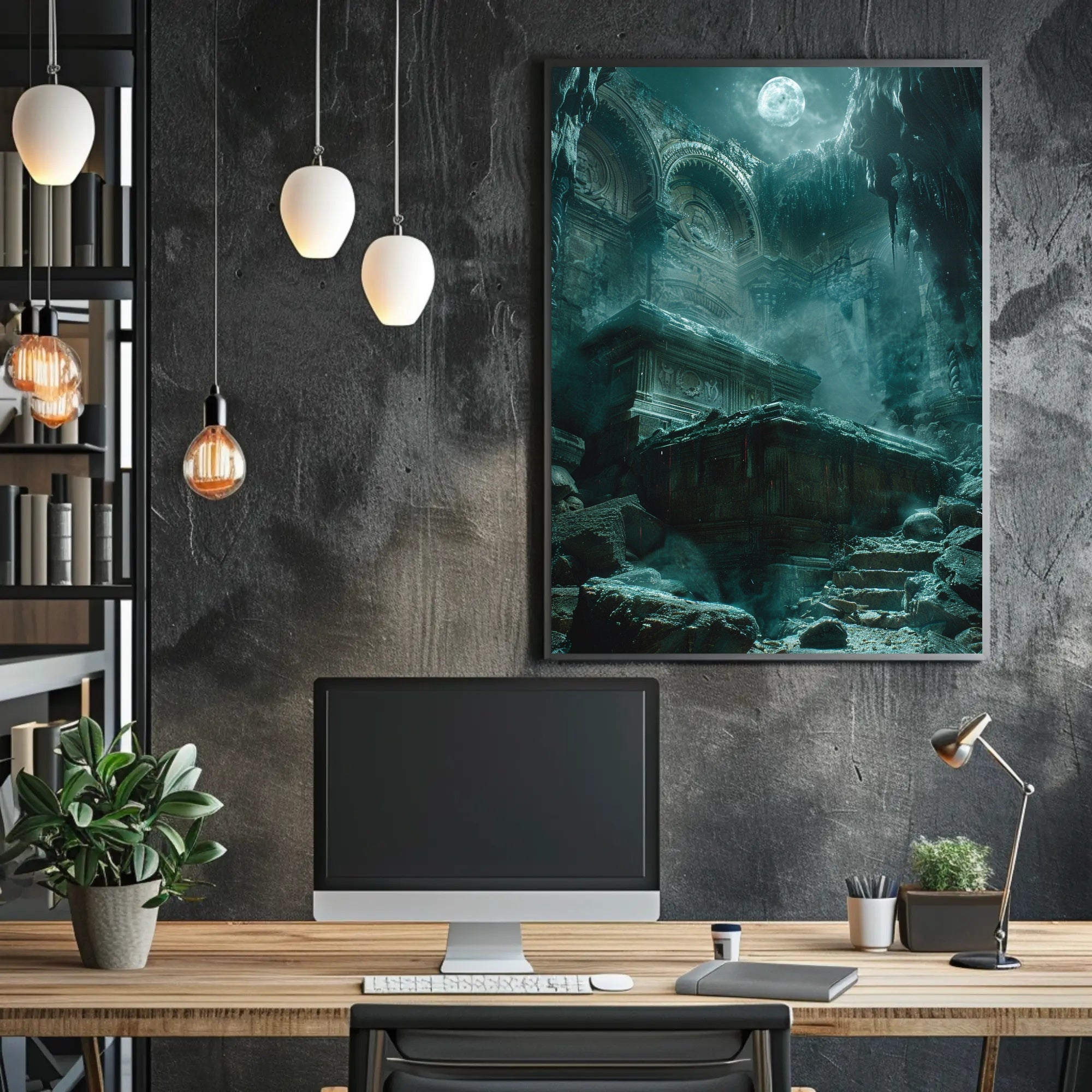 Mystical Temple Under Moonlit Sky Poster Art PosterGoat