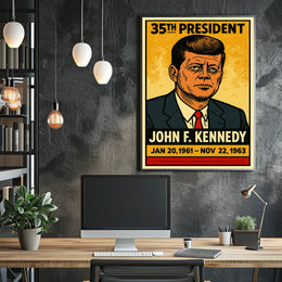 John F. Kennedy 35th President of the United States Inked Comic Style Poster