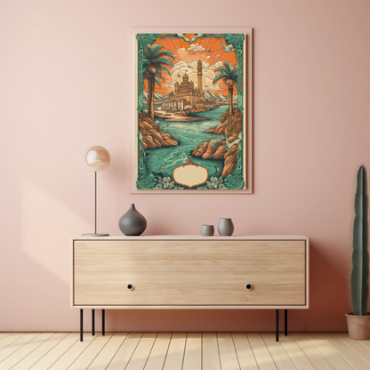 Middle Eastern River Palace Fantasy Landscape Travel Poster