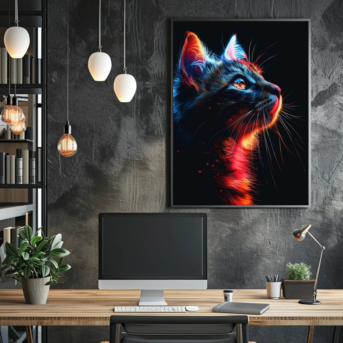 Neon Cat Portrait Poster