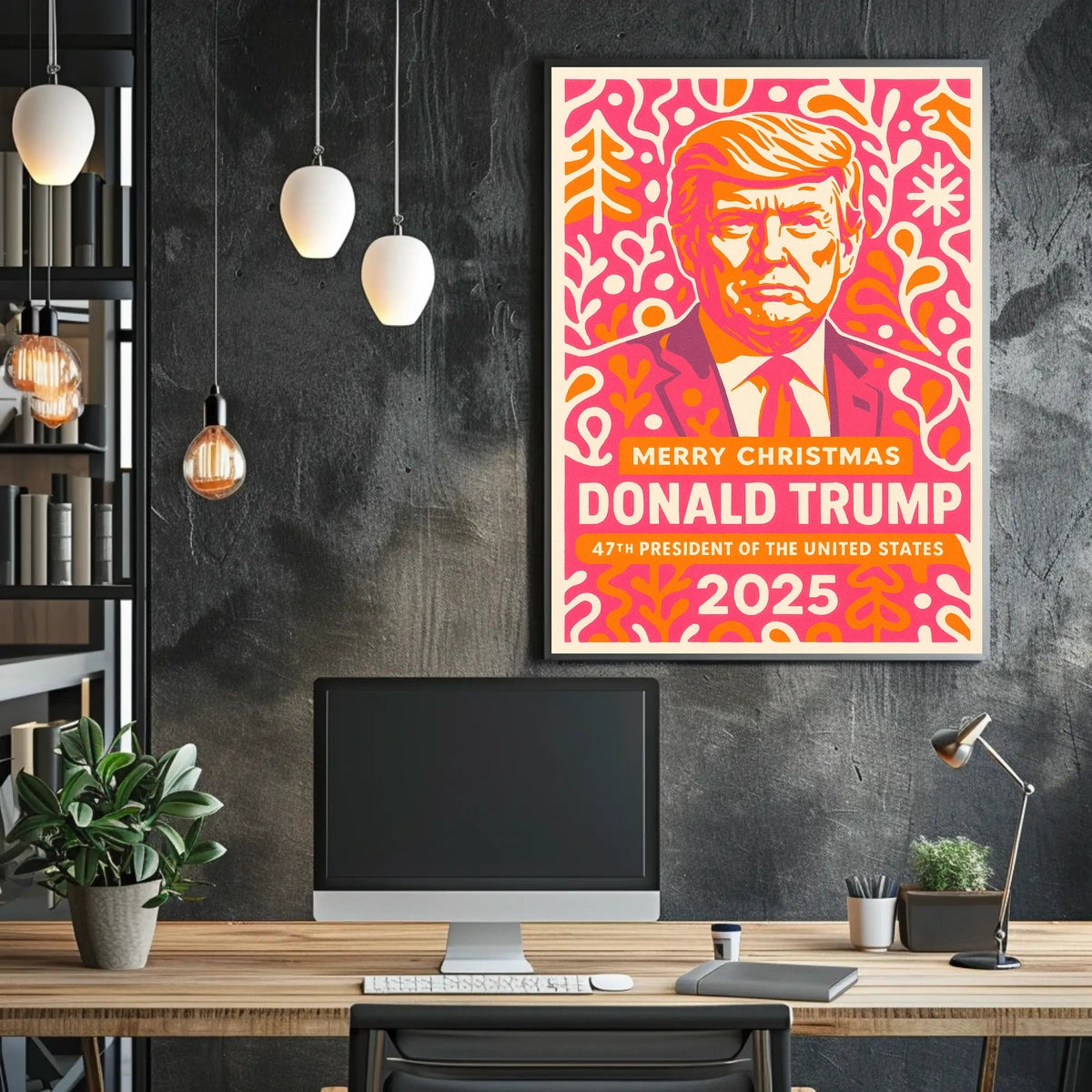 Vibrant Festive Portrait in Pink and Orange Pop Culture Poster