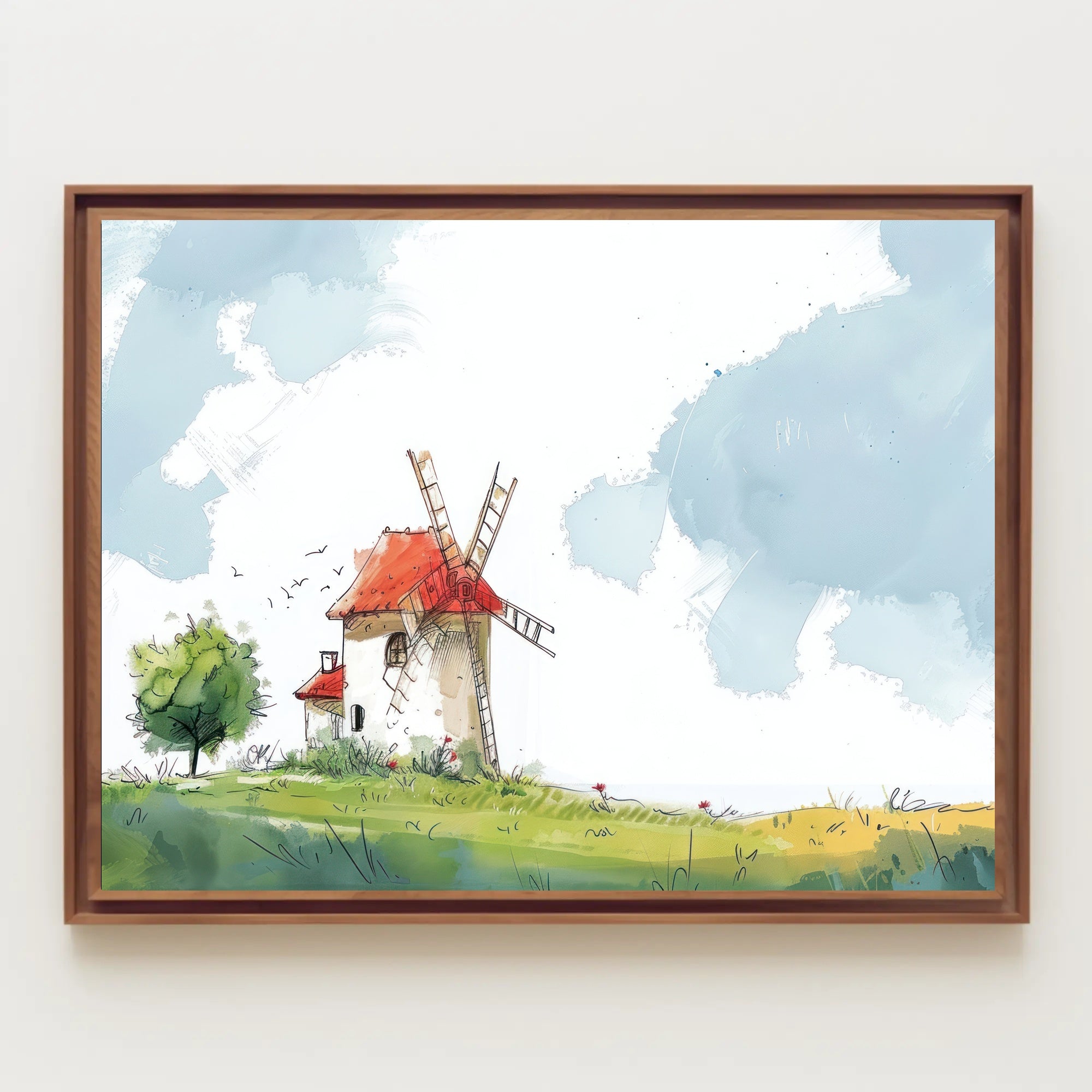 Serene Windmill Landscape Poster