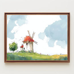 Serene Windmill Landscape Poster