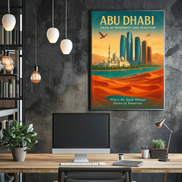Abu Dhabi Modern Tradition Cityscape Travel Poster
