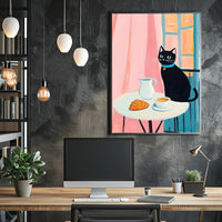 Morning Cat Cafe Poster Vintage Travel Wall Art Print