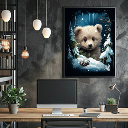 Adorable Bear Cub in Winter Forest Poster