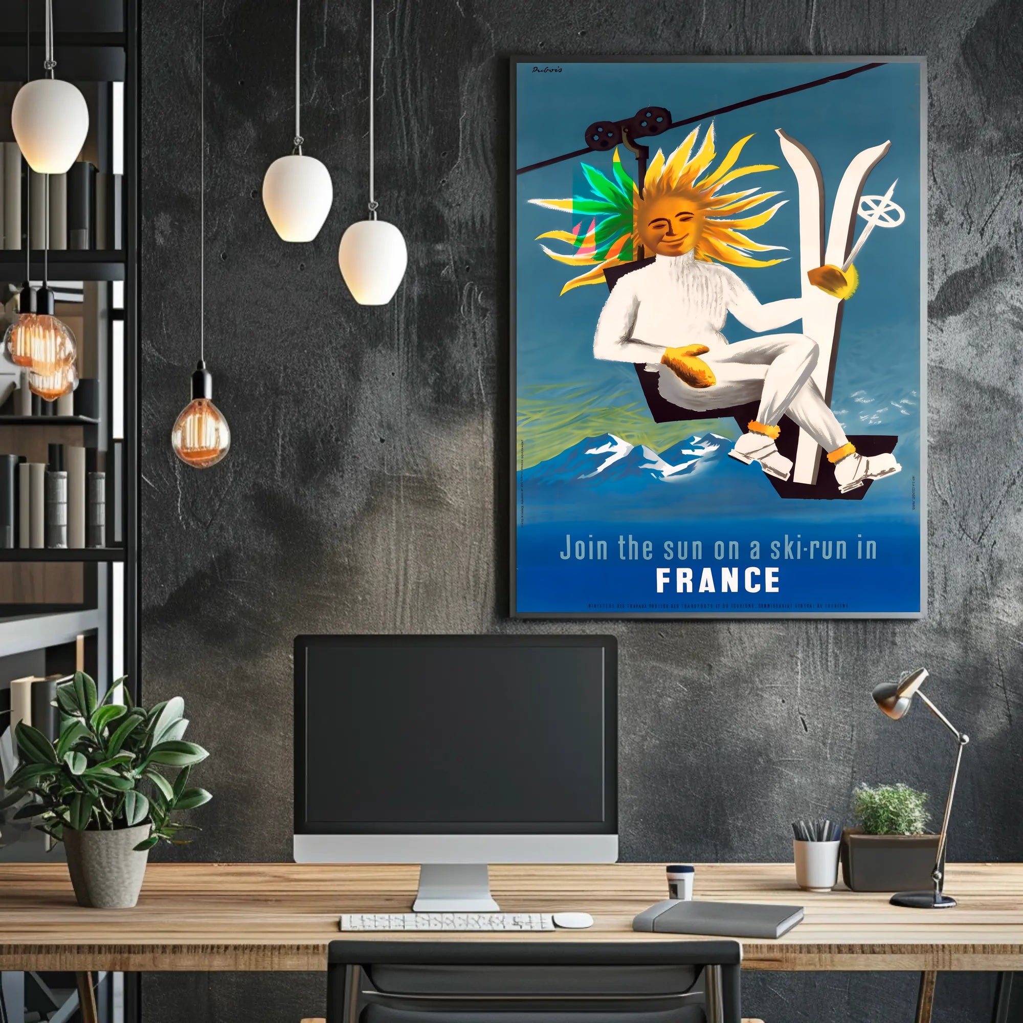 Skiing in France with the Sun Poster PosterGoat