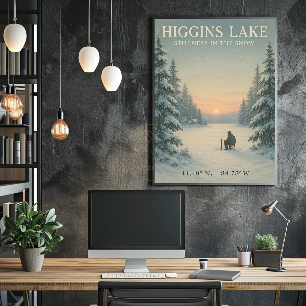 Tranquil Snowy Scene at Higgins Lake Artistic Poster
