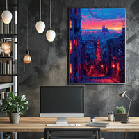 Sunset Over the Cityscape Art Print Poster Decor PosterGoat