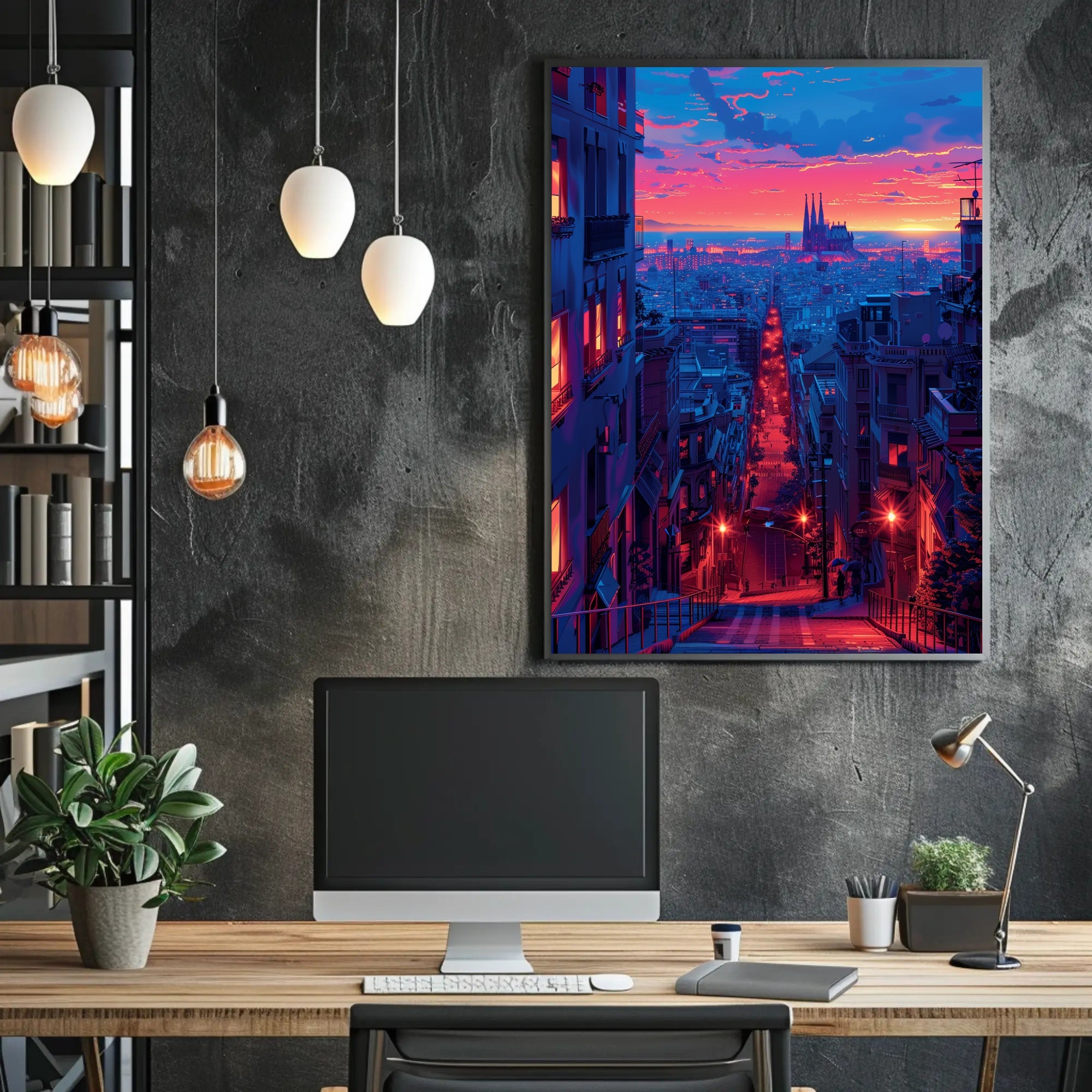 Sunset Over the Cityscape Art Print Poster Decor PosterGoat