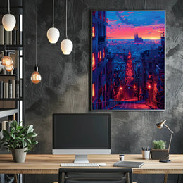 Sunset Over the Cityscape Art Print Poster Decor PosterGoat