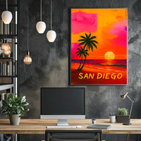 San Diego Retro Sunset Beach Travel Poster