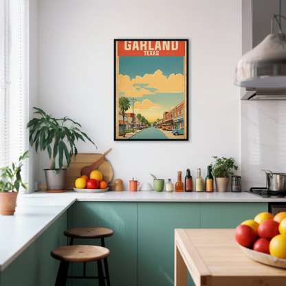 Garland Texas Main Street Retro Sunset Vintage Travel Poster