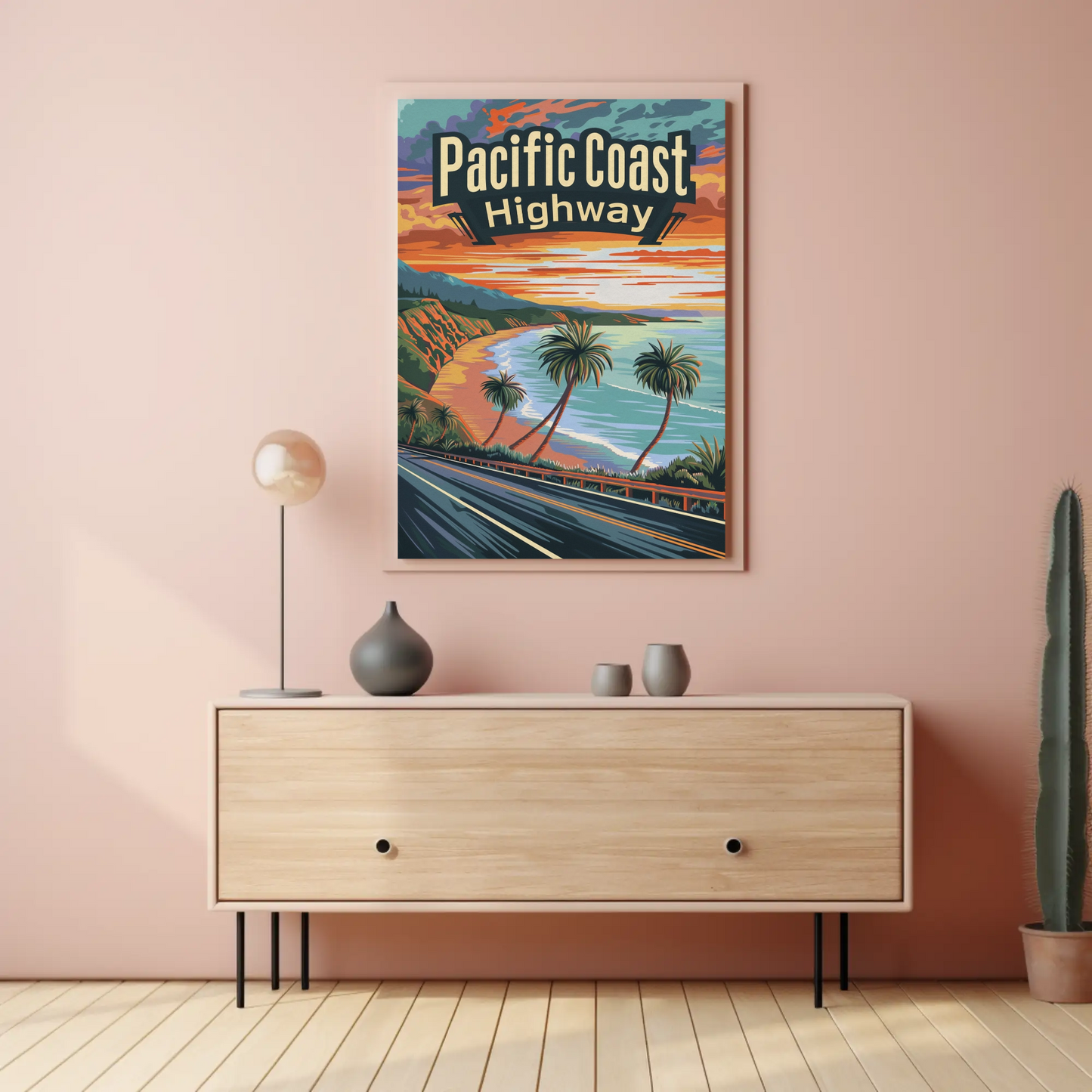 Pacific Coast Highway Sunset Drive Travel Poster