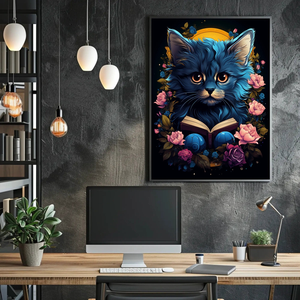 Mystical Blue Cat Fantasy Art Poster Adventure