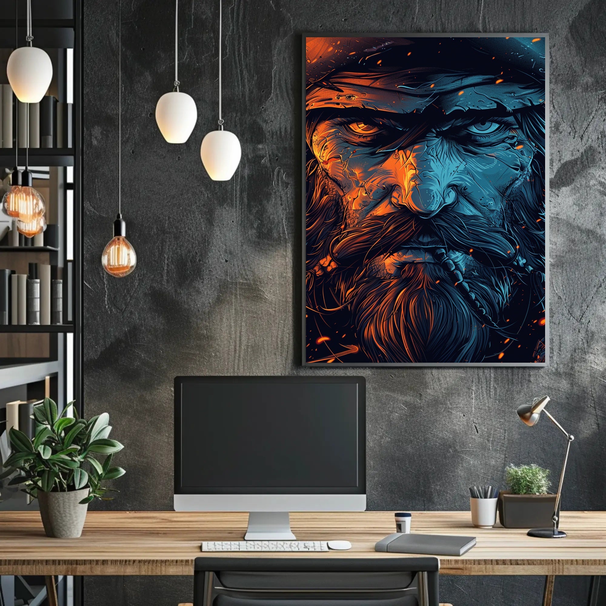 Rugged Duality: Fiery Orange and Cool Blue Poster PosterGoat