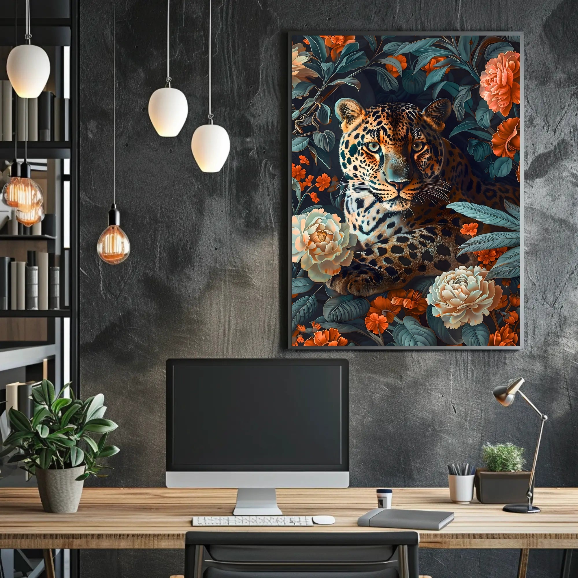 Majestic Leopard Floral Wall Art Print
