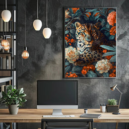 Majestic Leopard Floral Wall Art Print