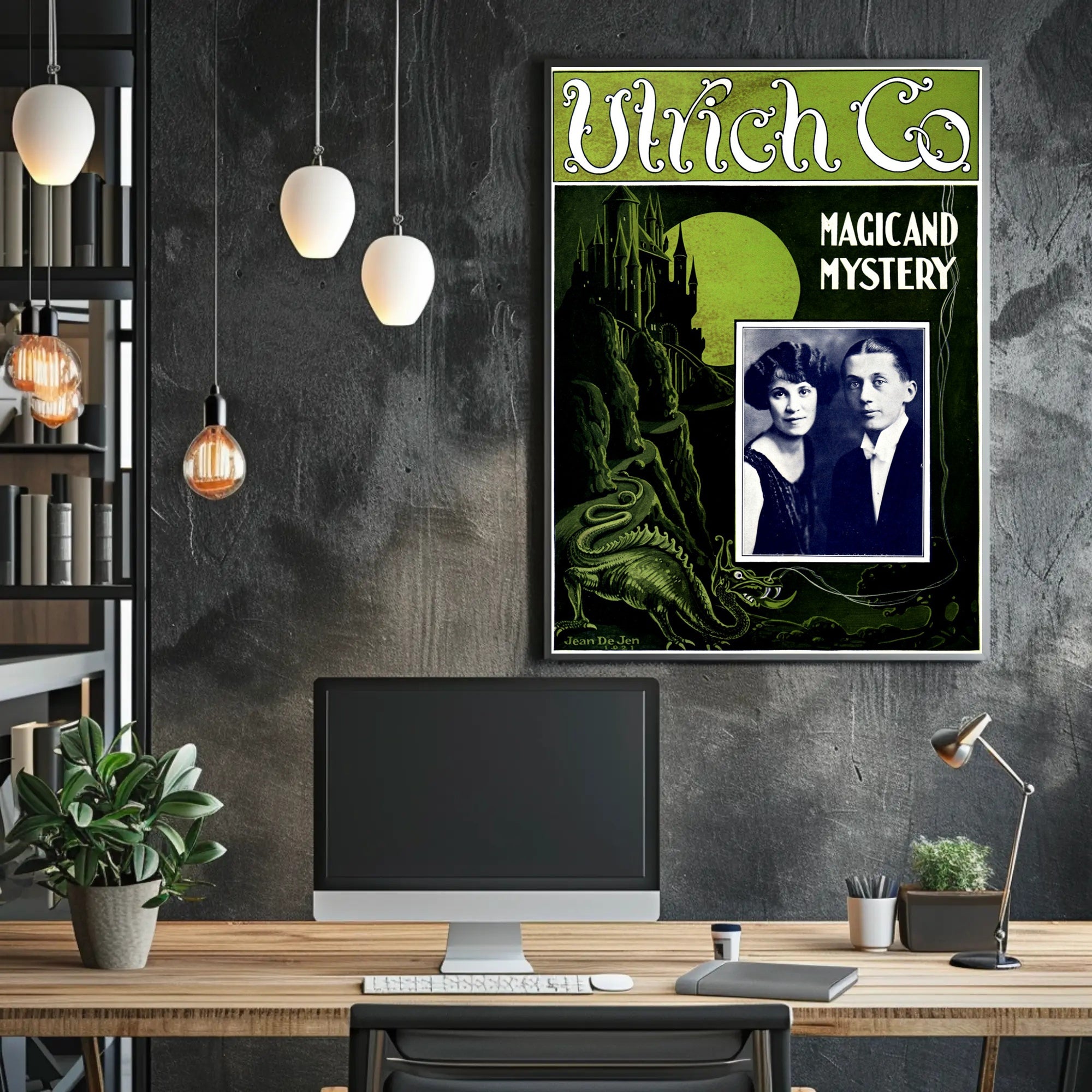 Magic and Mystery Gothic Castle Dragon Art Nouveau Poster