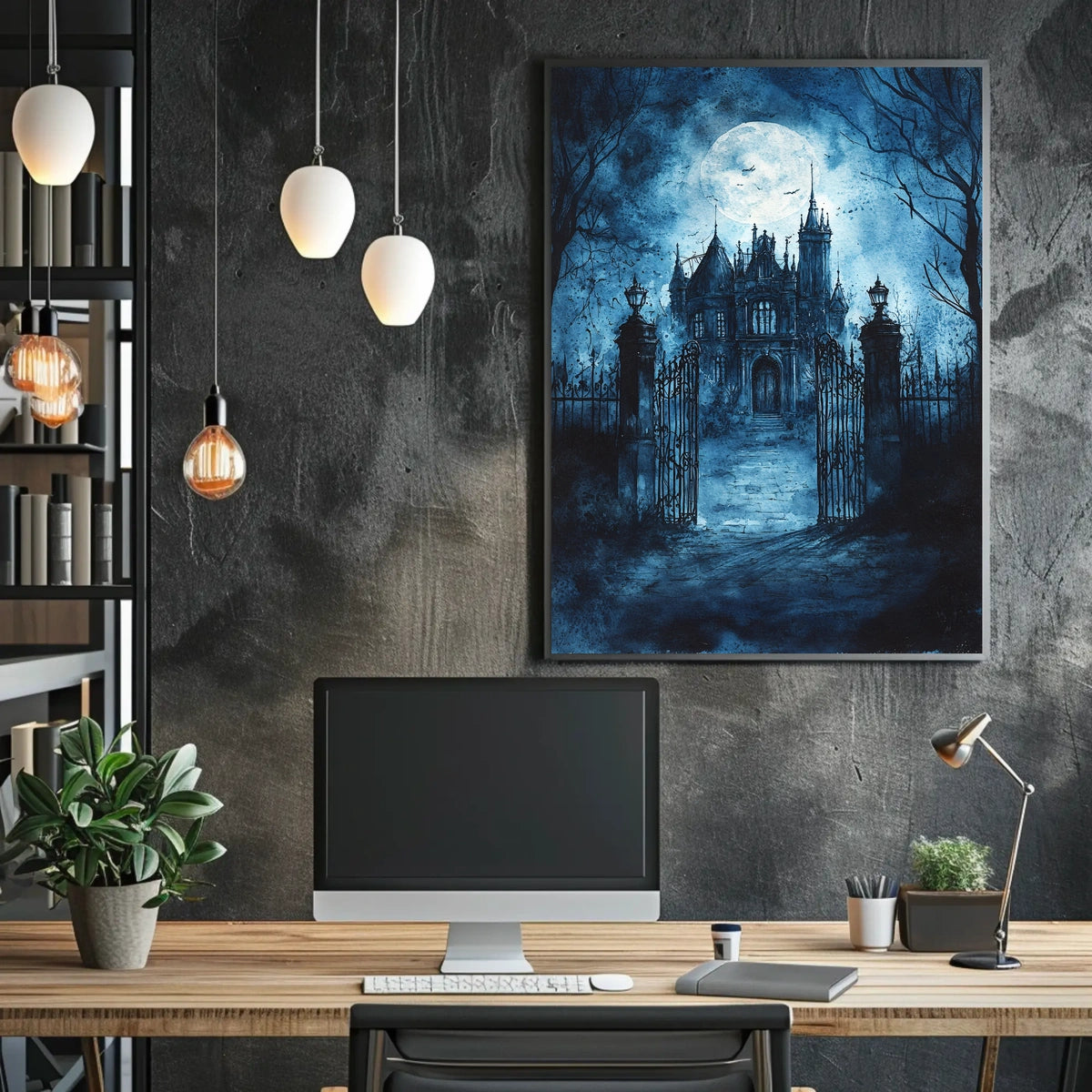 Haunted Mansion Scene in a Gothic Art Poster