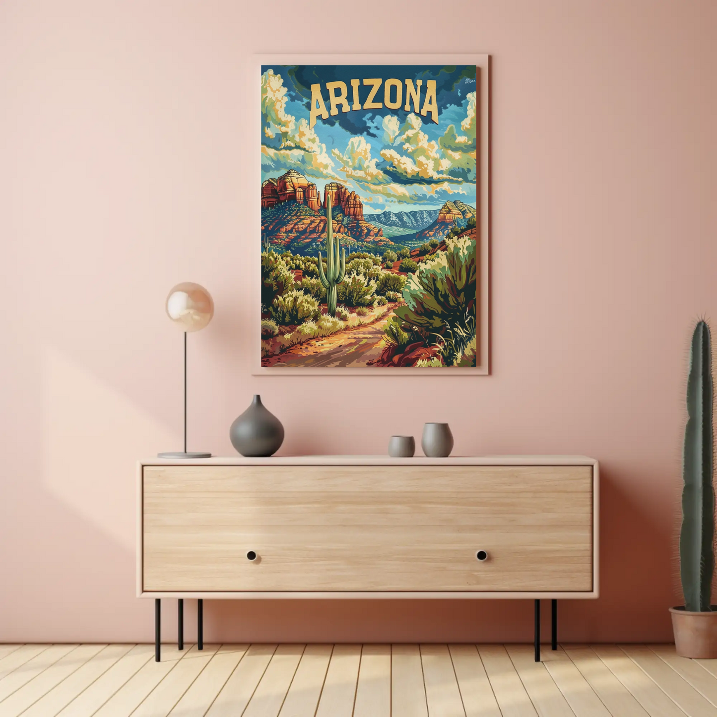 Arizona Red Rocks Cactus Desert Travel Poster