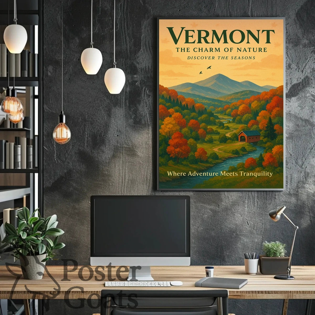 Vermont Scenic Autumn Landscape Travel Poster