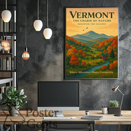 Vermont Scenic Autumn Landscape Travel Poster