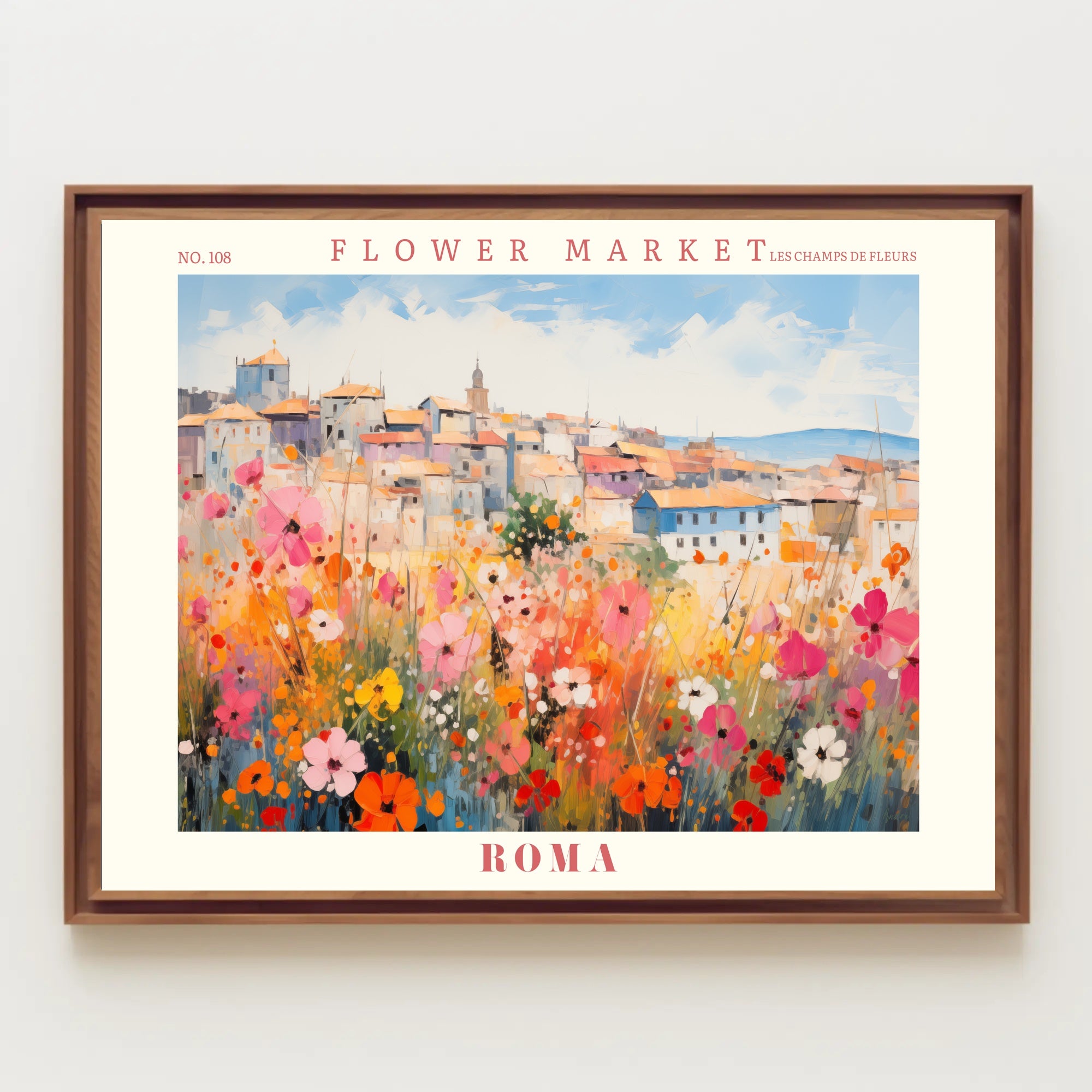 Vibrant Flower Market in Italy Travel Poster