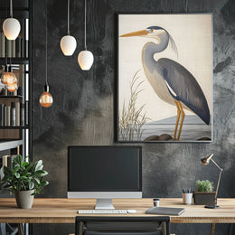 Heron Illustration Poster Elegant Coastal Wall Art