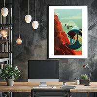 Futuristic Mountain Adventure Poster PosterGoat