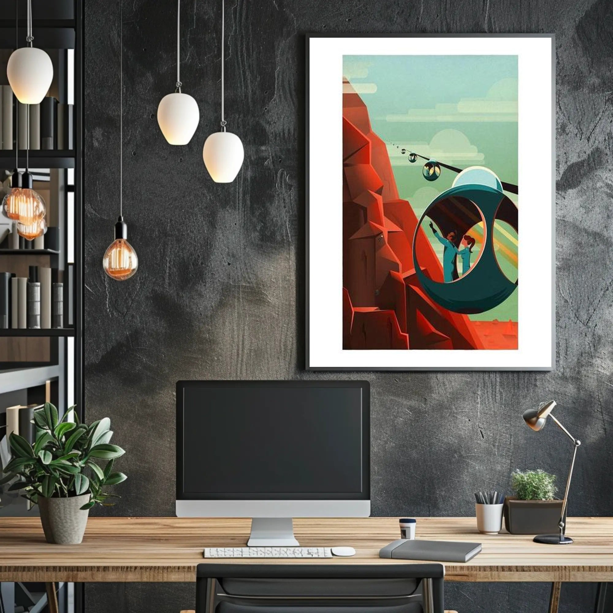 Futuristic Mountain Adventure Poster PosterGoat