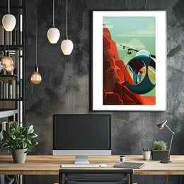 Futuristic Mountain Adventure Poster PosterGoat