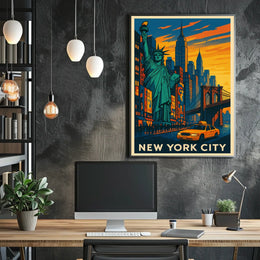 New York City Poster Vintage Travel Cityscape Wall Art