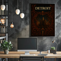 Detroit Skyline Celebration: Vintage Urban or Cityscape Poster