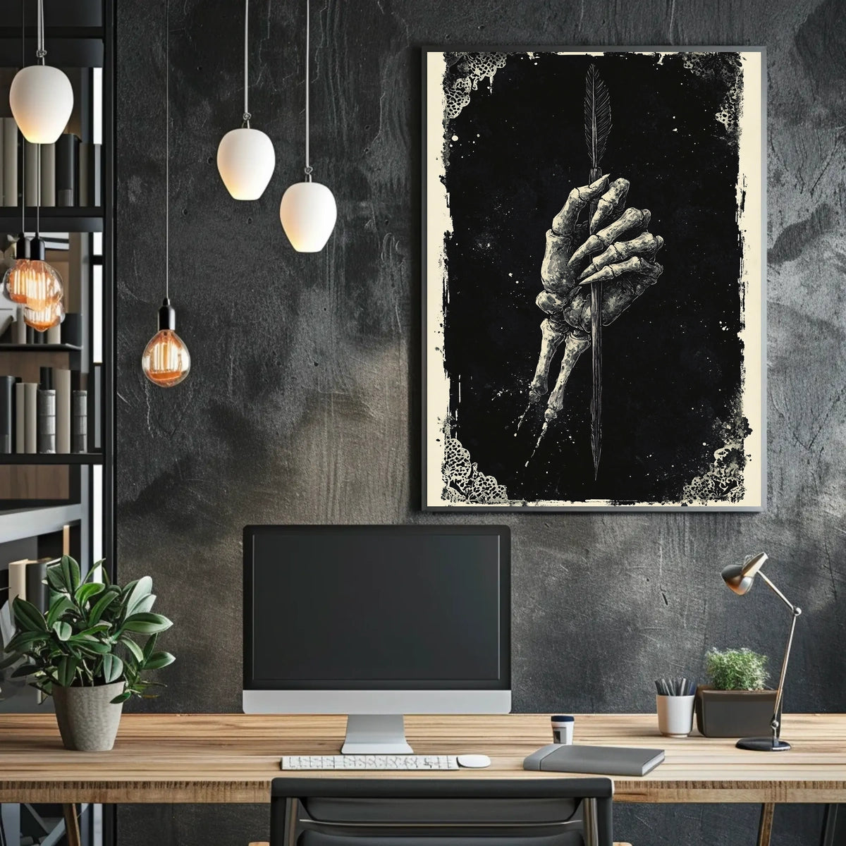 Eerie Dark Skeleton Hand with Arrow Art Print Poster