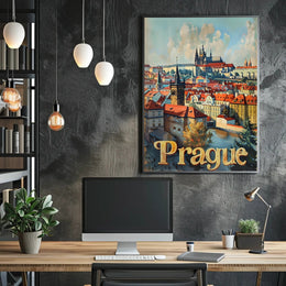 Prague Cityscape Vintage Travel Art Urban or Cityscape Poster