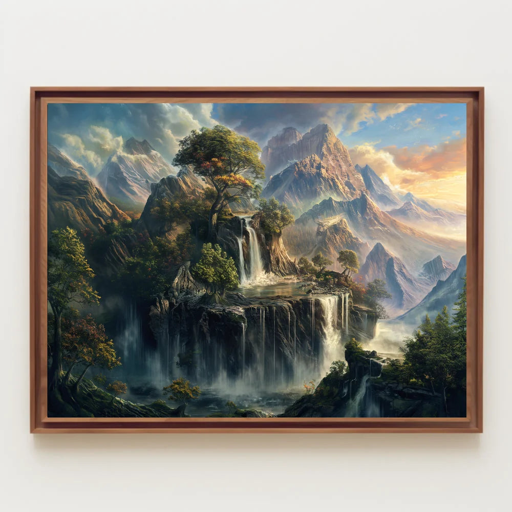 Majestic Mountain Landscape with Waterfalls Poster