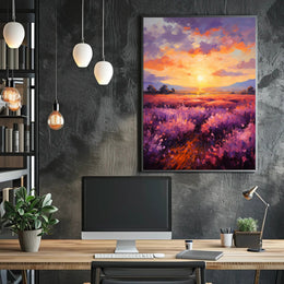Sunset Over Lavender Fields Poster