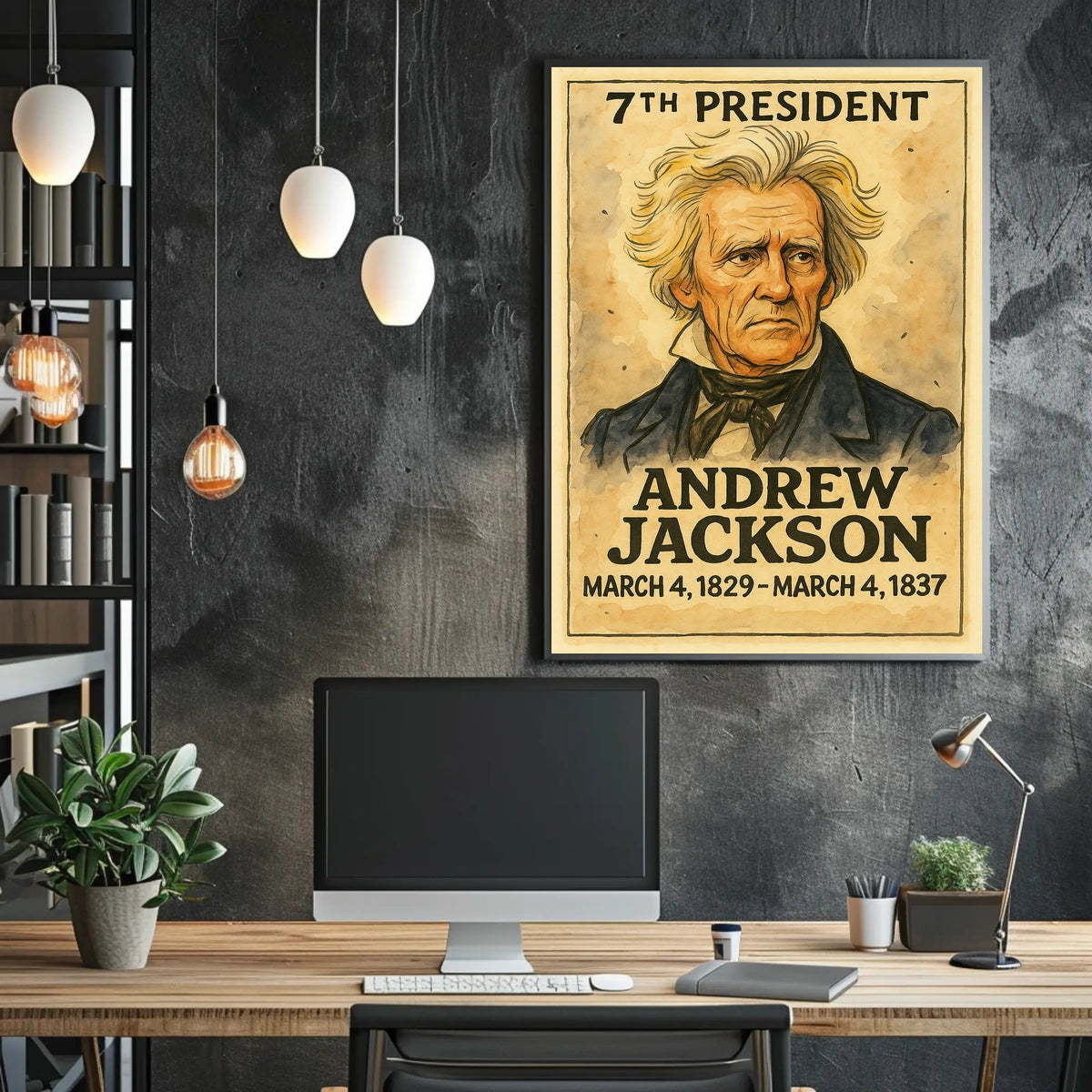 Andrew Jackson 7th President of the United States Exaggerated Cartoon Sketch Poster