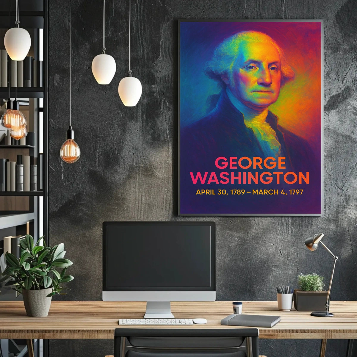 George Washington 1st President of the United States Neon Gradient Overlay Poster