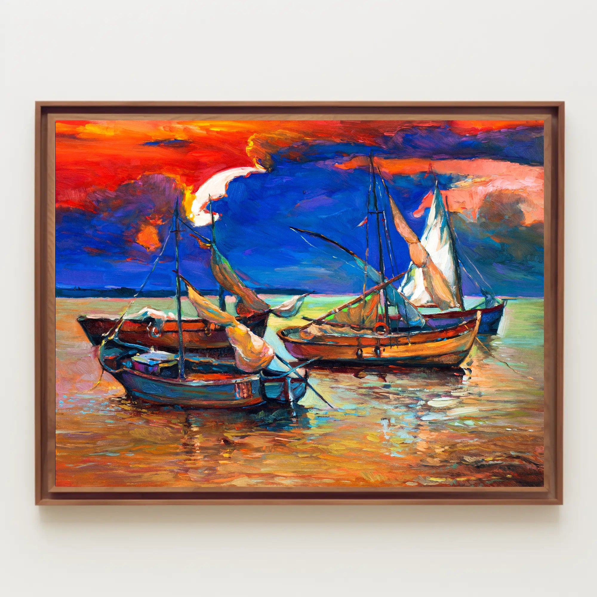 Vibrant Sunset Over Sailboats Poster