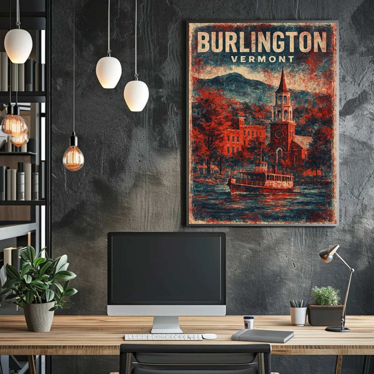 Burlington Vermont Cityscape Watercolor Wanderlust Poster