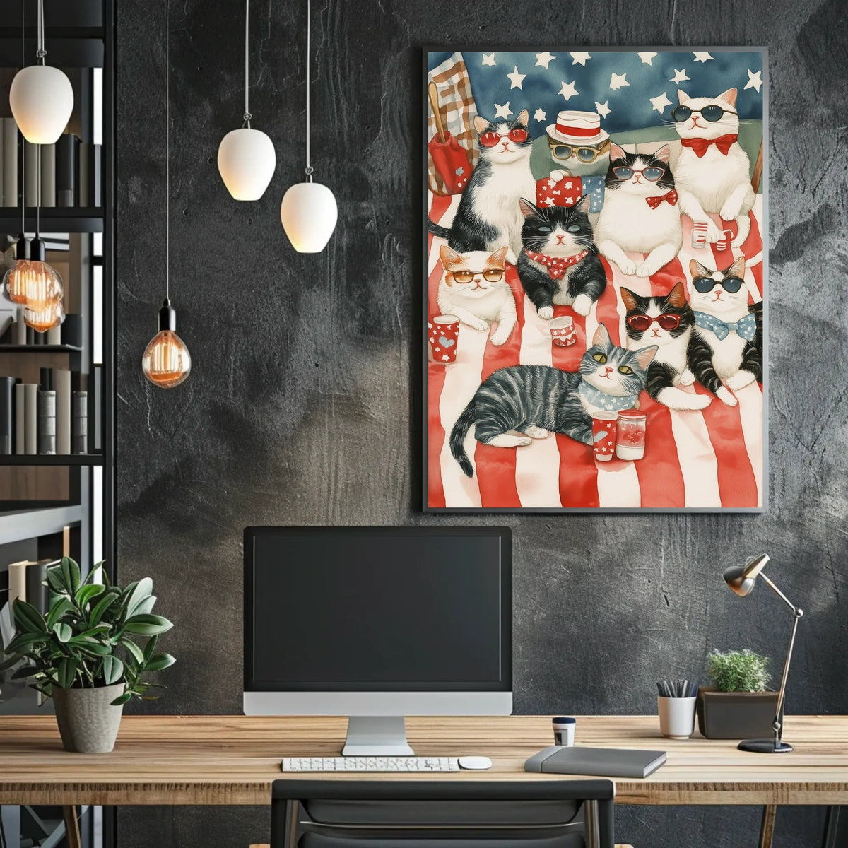 Patriotic Cats Relaxing On American Picnic Blanket Poster