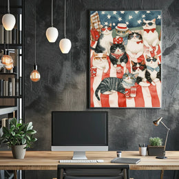Patriotic Cats Relaxing On American Picnic Blanket Poster