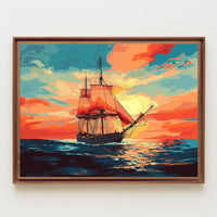 Vintage Sailing Ship at Vibrant Sunset Poster
