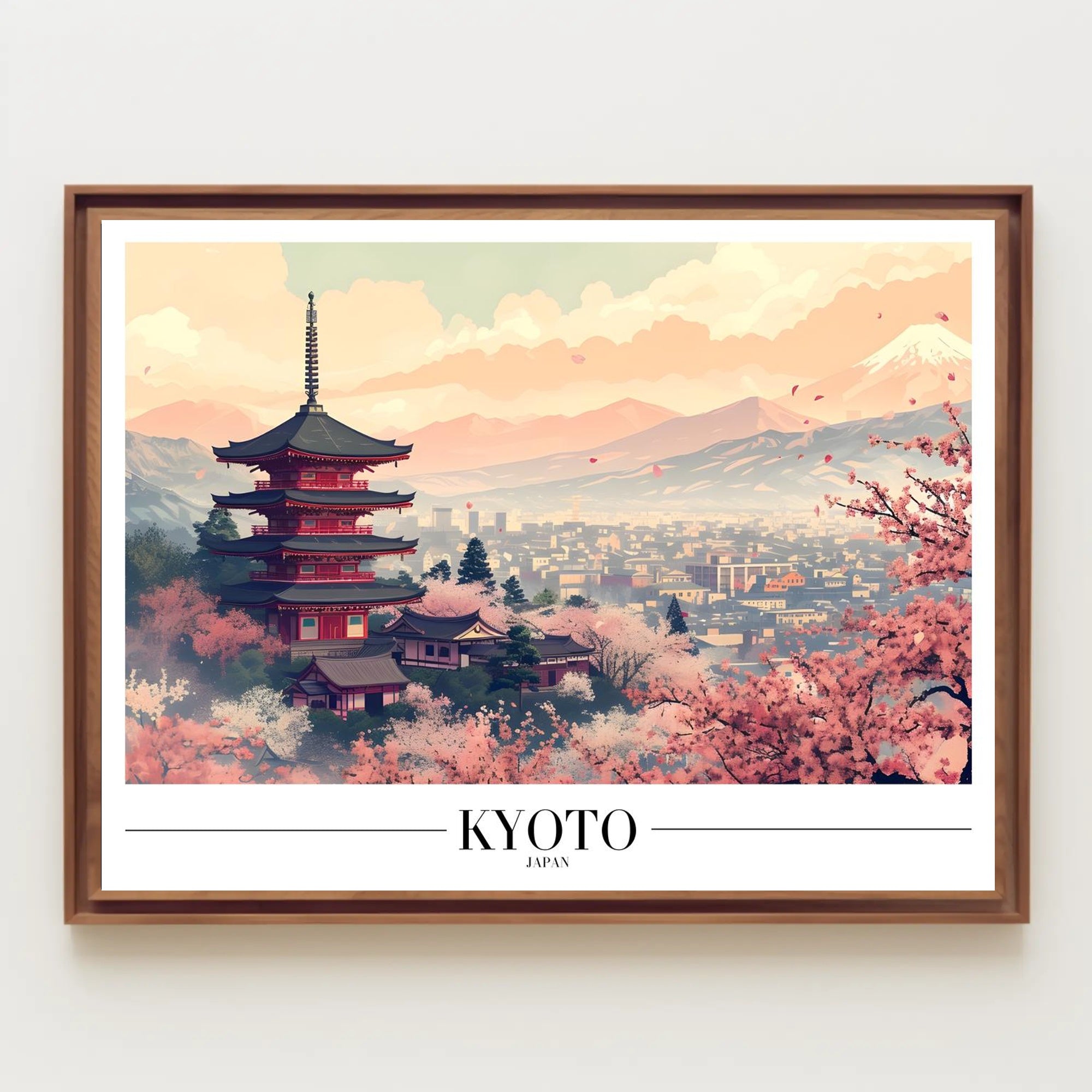 Kyoto Serenity: Cherry Blossoms and Pagoda Cultural Poster