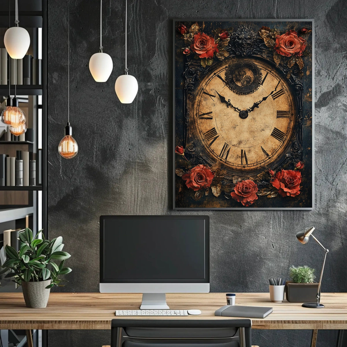 Vintage Clock with Roses Artistic Cultural Heritage Poster