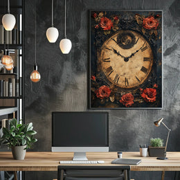 Vintage Clock with Roses Artistic Cultural Heritage Poster