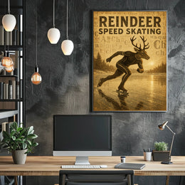 Reindeer Speed Skating Vintage Art Sports Poster